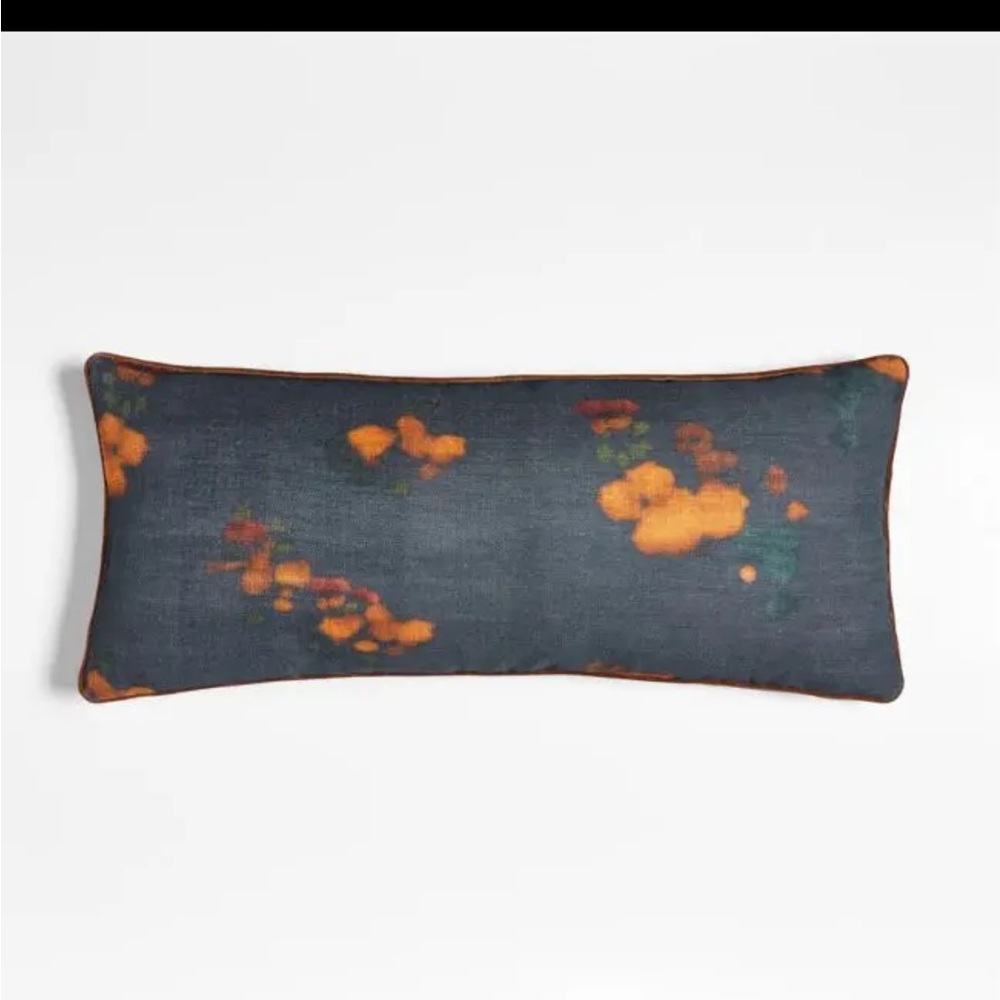 Crate&Barrel Impressionist Floral Midnight Navy 36"X16" Throw Pillow Cover